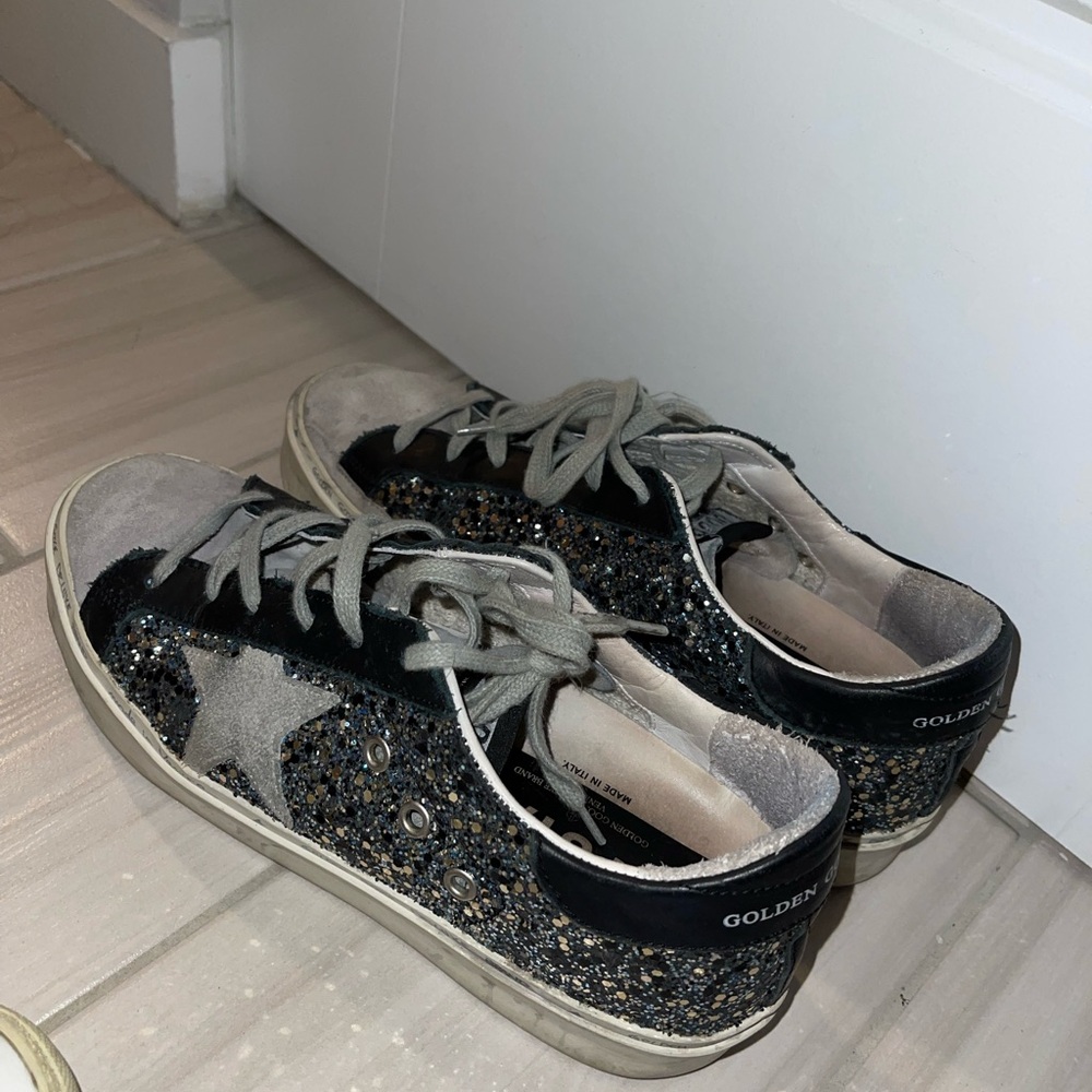 Golden Goose Super Star Black and Silver Glitter Sneakers